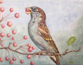 Sparrow, Acrylic Painting, 7.1”x 9.4”x 0.6”on a stretched canvas