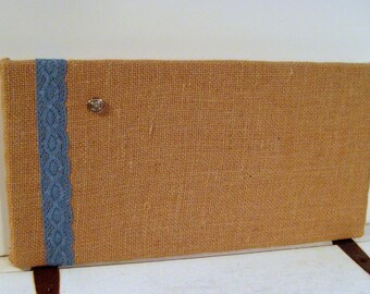Burlap Message Board made with Burlap and Lace, Bulletin Board for your Dorm, office or for Wedding decor, custom made for you