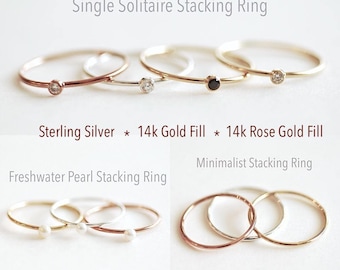 Stacking Ring- Sterling Silver, Gold Filled, Rose Gold Filled Rings, Pearl Ring, Minimalist Ring, thin band ring, solitaire ring, ring band
