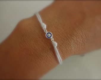 Blue evil eye cord bracelet -silver-