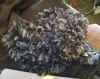 Silver N Black Ribbon Ruffle Handmade Scarf