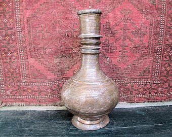 Copper Hookah Base from Pakistan as Candle Holder or Vase, Antique