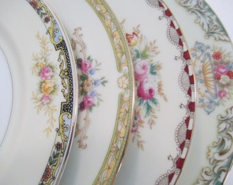 Vintage Mismatched China Salad Plates for Weddings,Tea Party,Bridal Luncheons,Showers,Hostess Gift,Bridesmaid Gift - Set of 4