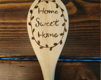 Rustic Heart "Home Sweet Home" Wooden wood burned 14" kitchen spoon! Great for Anniversaries, Weddings, Showers, House Warming, etc.