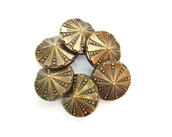 6 Vintage plastic buttons bronze color flower design 25mm