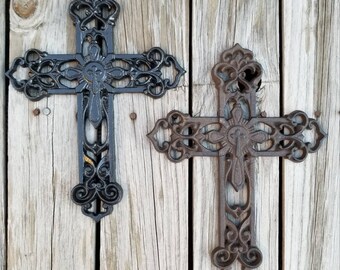 Wall cross, cast iron cross, religious decor, rustic cross, ornate cross, metal cross, layered cross, cross wall decor, iron anniversary