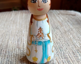 Our Lady of Lourdes, 3.5" handpainted peg doll