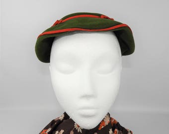 1950's Green and Scarlet Red Velour Hat