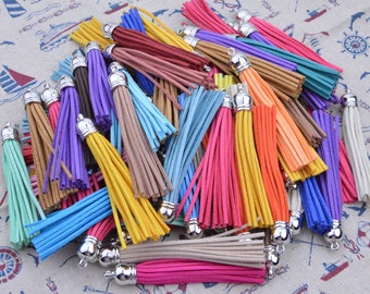3.25'' tassles, tassel, tassels, leather tassel, tassels for keychains, suede tassel, 20 assorted color silver cap leather tassels, tassle