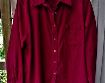 Corduroy Jacket-Shirt/ Red Retro Corduroy/ Thrifted Corduroy/ Women's 18-20 Shirt/ Holiday Red/ Plus Size Jacket/ Shabbyfab Thrift Funwear