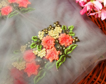Get Indian Flower Embroidery Net Fabric Images