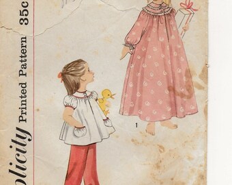 A Full, Gathered Yoke, Long/Short Sleeve Pajamas/Nightgown & Elastic Waist Pants Pattern for Toddlers: Size 2, Breast 21" • Simplicity 2324