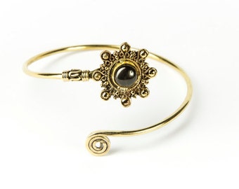 Boho Tribal Bangle Black Onyx Gemstone Bracelet Adjustable Gift Boxed + Giftbag + Free UK Delivery