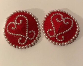 Red and Pearl Stylized Heart Pasties 2.5”
