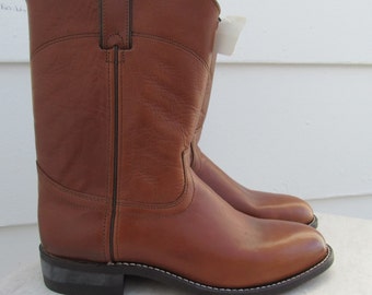 NOS Vintage Chesnut Brown Leather Roper Cowboy Western Boots 10.5 D