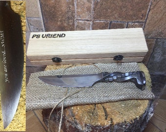 Railroad spike knife in engraved casket/wooden box, iron anniversary gift for him, 6 year anniversary gift for him, industrial art,iron gift