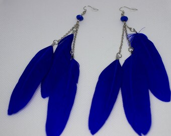 Blue feather earrings