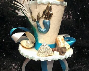 Mermaid Under the Sea Bespoke Mini Top Hat Nautical Shells Pearls Wedding Ascot Cosplay Steampunk