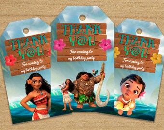 Moana Thank You Tags, Moana Tags, Moana Printable Tags, Moana Labels Tag, DOWNLOAD INSTANT Moana Birthday Favor Tag