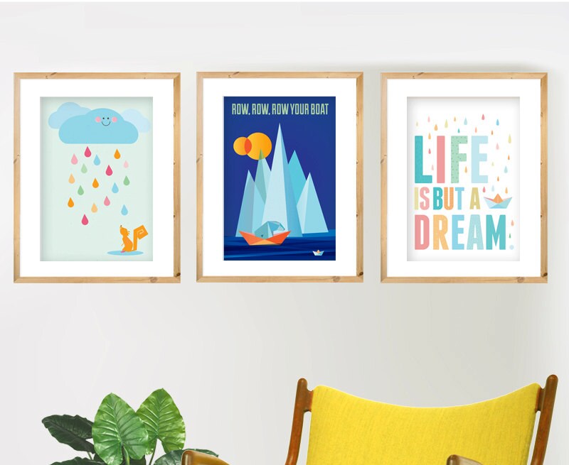 Set of 3 x A3 prints. Choose 3 designs Nursery art Mid