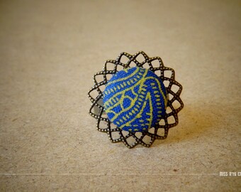 Afro Chic Retro Flower Ring adjustable African fabrics