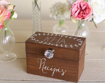 Personalized Wood Recipe Box Monogrammed Bridal Shower Gift Wedding Present Custom Monogrammed (MMHDSR10044)