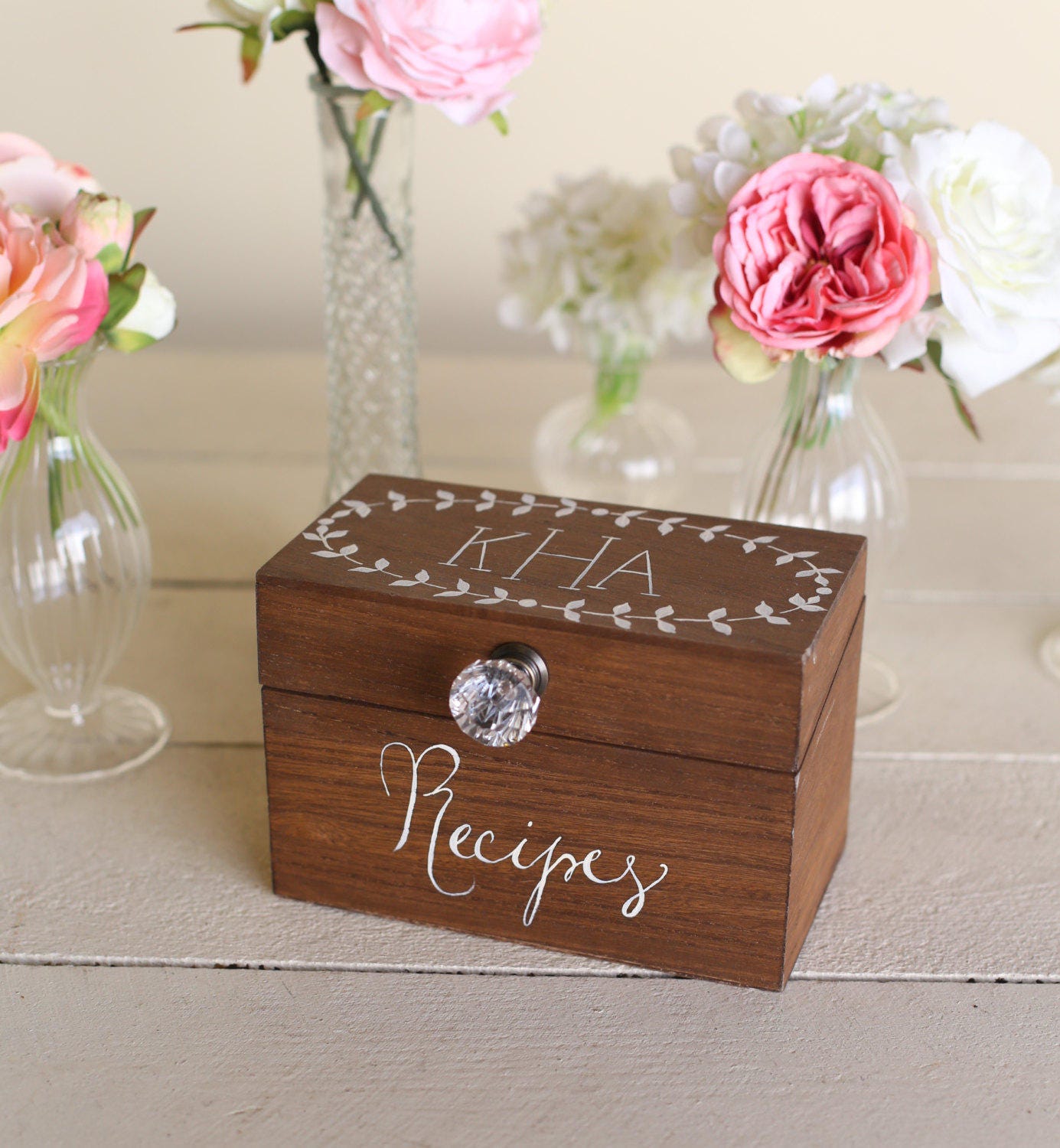 Personalized Wood Recipe Box Monogrammed Bridal Shower Gift