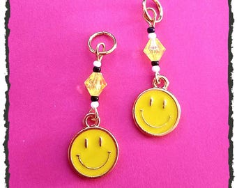 Hearing Aid Charms: Yellow Happy Faced Emojis with Czech Glass Accent Beads!