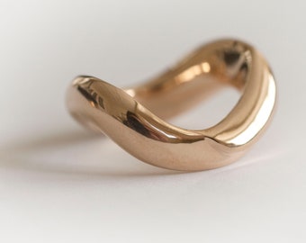 Hand sculpted bronze ring, Statement Ring, Wave ring, Wavy Ring