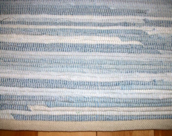 Light Blue Blue Jean Rug 50 inches Long Rug with No Fringe Woven Rag Rug