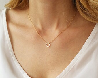 Dainty circle necklace, Karma necklace, Gold circle necklace, Minimalist necklace, Layering necklace, Tiny pendant necklace, Gold necklace