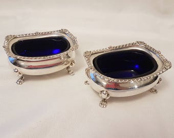 Birks Sterling Pair of Cobalt Salt Cellars, Open Master, c.1957