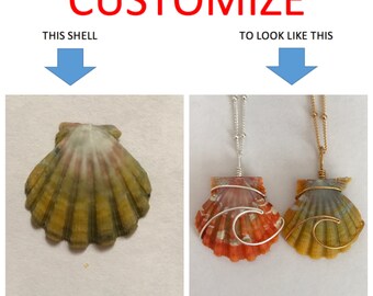 CUSTOMIZE An Ocean Wave Wire Wrapped Sunrise Shell Necklace; 14k Gold Filled; Sterling Silver