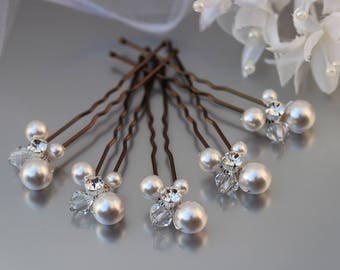 Pearl Hair Pins, Ivory Pearl Hair Pins, Pearl Cluster Hair Pins, Soft White Wedding Hair Pins, Bride Hair Pins, Evening Wear Hair Pins