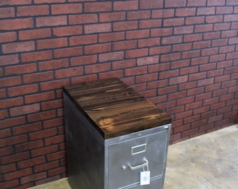 Refinished 2 drawer letter size Metal Filing Cabinet w/ Wood Top / industrial / metal filing cabinet / rustic office furniture