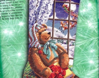 Repackaged Bucilla A Gift for Santa Teddy Bear Christmas Needlepoint Stocking Kit 60776 R