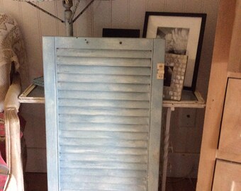 Vintage Salvaged Wood Shutter, Blue Distressed Shabby Chic, 31”x15”