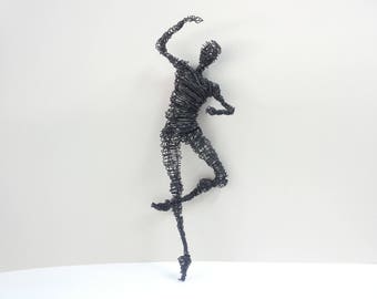 Wire sculpture, Birthday gift, Dancer in flight, Man wire sculpture, Figurative wall art, Male dancer, Ballet wall decor, Wall art, Gift her