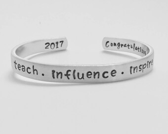 Teacher Bracelet, Hand Stamped Personalized Bracelet, Inspire, Teach, Influence, School, Teacher Gift, Teacher Jewelry, Teacher Appreciation