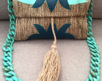 Aqua atlantis kilim and leather bag