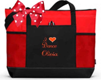 Personalized Black & Red Tote Bag Dance Gymnastics Tap Jazz Cheer