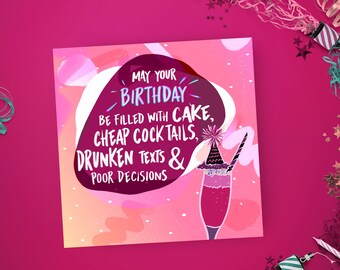 Funny Birthday Card, Sister card, Best friend Birthday card, Pink greeting card
