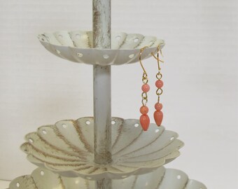 Genuine Coral Drop Earrings, Gold-Plated Earwires, Victorian, Civil War Appropriate - Affordable Elegance