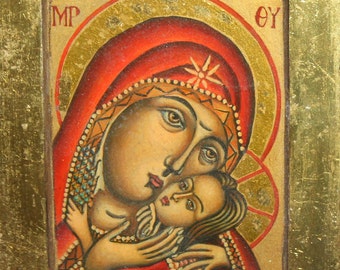 Christian Orthodox hand painted icon Virgin Mary & Christ Child