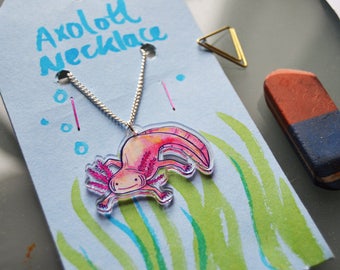 Axolotl - 18" Silver / Acrylic Necklace.