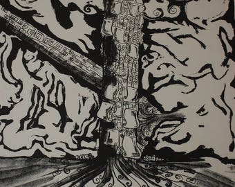 Our Request Lithography print - large scale - black and white stone litho print