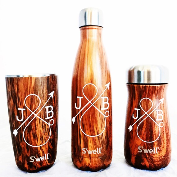 Monogram S'well Bottle, Traveler, Tumbler - Teakwood - Wedding, Christmas, Anniversary, Valentine's Day Swell Bottle
