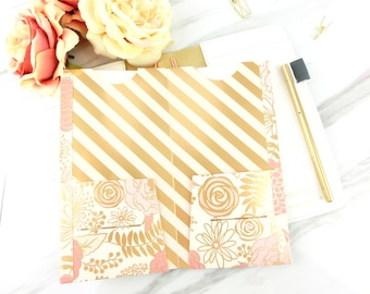 Pink x Gold collection (3) - Fauxdori ,Midori Travelers Notebook Folder | All sizes | MTN 4 pocket folder | Pink flowers TN folder