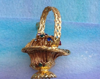 Basket Brooch Rhinestone Flowers Direction One