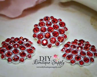 Valentine's Day RED Crystal Rhinestone buttons Metal Rhinestone Flatback Crystal Embellishment flower centers Scrapbooking 5pcs 25mm 443061